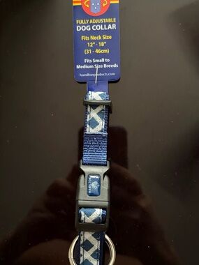 Hamilton Blue and White Adjustable Dog Collar with Patterned Strap